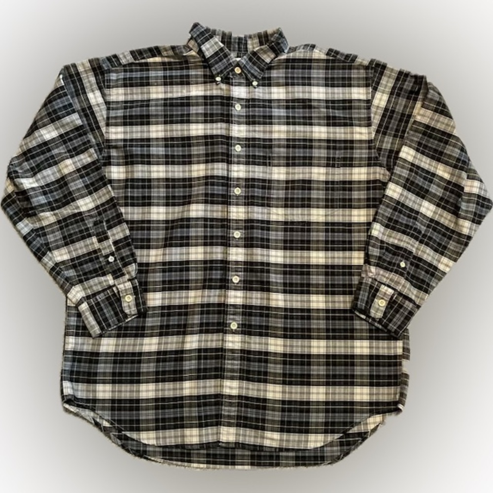 Vintage J. CREW Men’s Long Sleeve Cream/Grey/Black Button Down Shirt